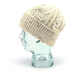 Knitted 100% British Wool Beanie Hat - Cream Nep
