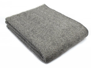 Herringbone Blanket Stitch Pure New Wool Throw - Slate Grey