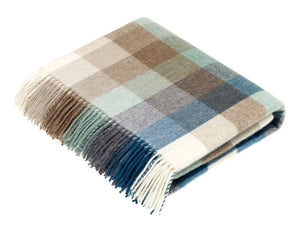 Harlequin Check Lambswool Throw - Eucalyptus