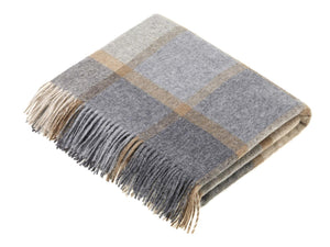 Block Windowpane Lambswool Throw - Beige/Grey