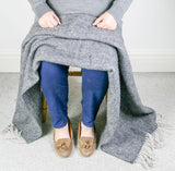 Herringbone Pure New Wool Throw - Charcoal/Silver