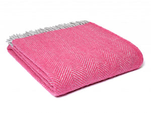 Herringbone Pure New Wool Throw - Pink & Silver