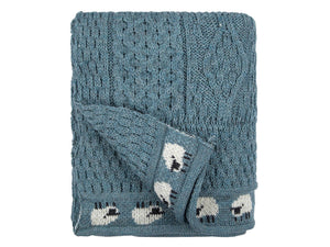 Knitted 100% British Wool Throw - Summer Storm Blue