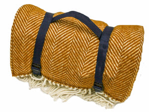 Herringbone Waterproof Polo Picnic Blanket -  Mustard