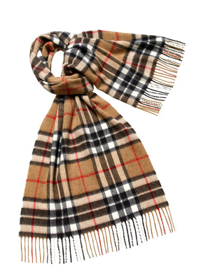 Tartan Lambswool Wide Scarf - Camel Thompson