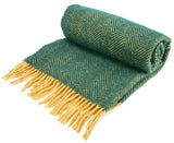 Herringbone Pure New Wool Throw - Emerald/Mustard