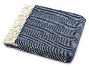 Herringbone Pure New Wool Throw - Navy