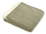 Herringbone Pure New Wool Throw - Olive