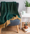 Herringbone Pure New Wool Throw - Emerald/Mustard