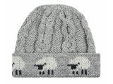 Knitted 100% British Wool Beanie Hat - Grey