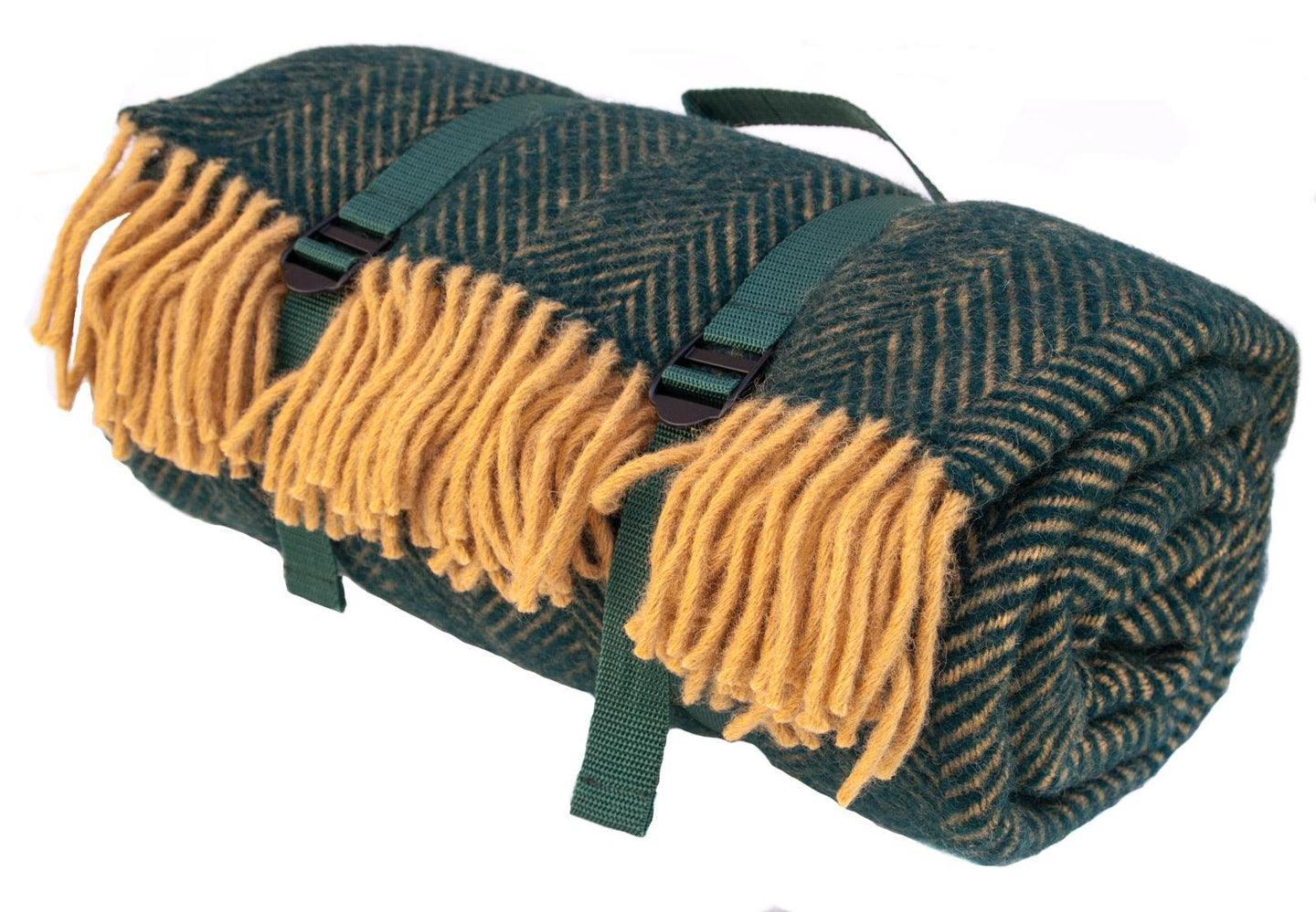 Herringbone Waterproof Polo Picnic Blanket Emerald Green/Mustard