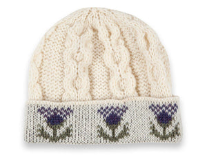Knitted 100% British Wool Beanie Hat - Thistle
