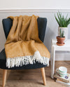 Herringbone Pure New Wool Throw - Mustard