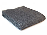 Herringbone Blanket Stitch Pure New Wool Throw - Navy