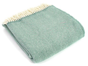 Herringbone Pure New Wool Throw - Sea Green