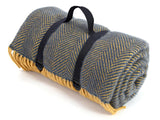 Herringbone Waterproof Polo Picnic Blanket - Navy/Mustard