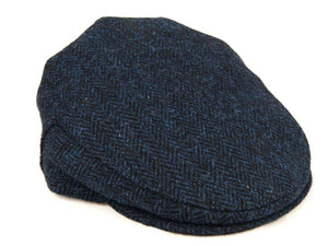 Herringbone Harris Tweed Flat Cap - Navy