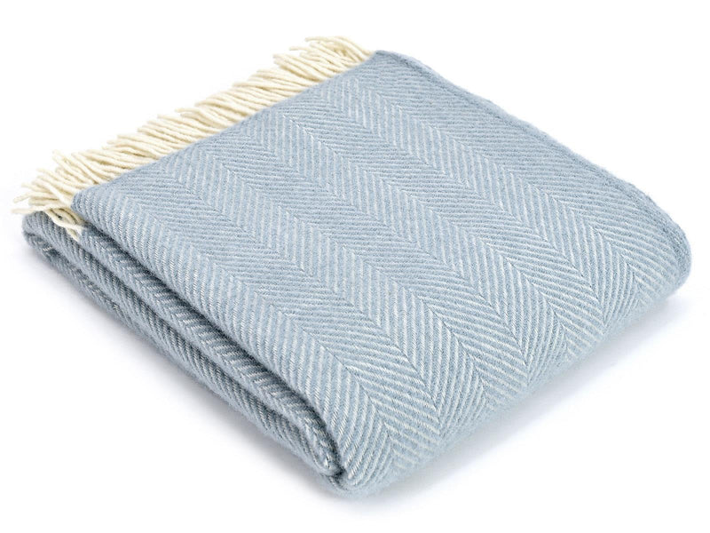 Wool Duck Egg Blue Double Bed Throw Cotton Cable Knit Duck Egg