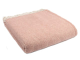 Herringbone Pure New Wool Throw - Dusky Pink/Pearl