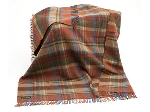 Plaid Pure Wool Irish Picnic Blanket - Brown/Orange/Blue