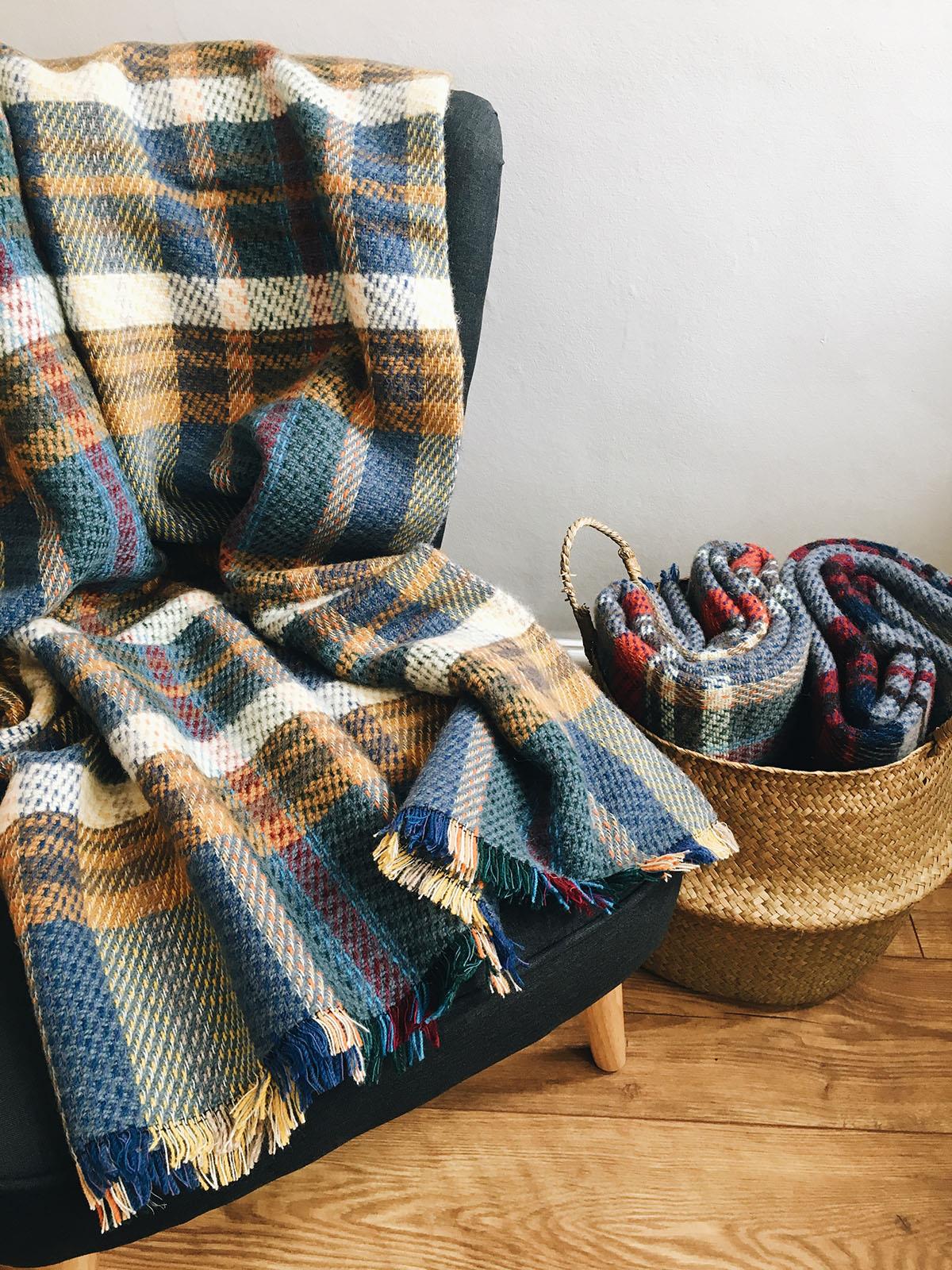 Large Checked Random Recycled Wool Blanket Wool Blanket Online