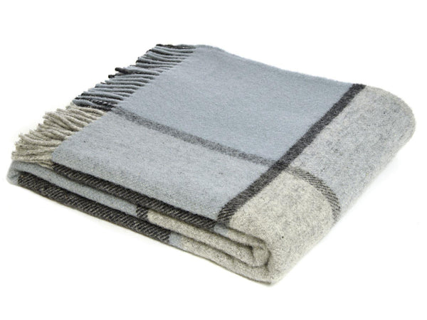 Block Check Pure New Wool Throw - Duck Egg – Wool Blanket Online