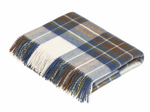 Tartan Merino Lambswool Blanket - Muted Blue Stewart