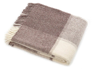Block Check Pure New Wool Throw - Brown/Beige/Cream